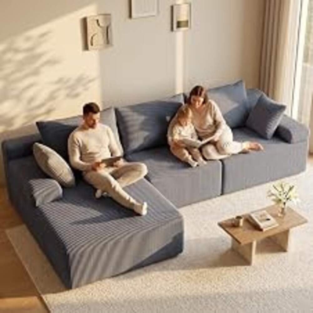 Lifelink 108" Boneless Couch L-Shaped Modular Sectional: Couches for Living Room - Cloud Sofa with Deep Seat High Back - Oversized Left Facing Chaise - No Assembly Required - Grey
