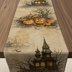 Halloween Decorations - Pumpkin Castle Table Runner | Halloween Party Favors Home Decor - Halloween Tablecloth Backdrop for Indoor Outdoor Kitchen Dining Decorations Party Favors Supplies