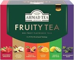 Ahmad Tea Black & Green Tea, Fruitytea Assorted Sampler Variety Gift Box, 60 Foil Teabags - Caffeinated & Sugar-Free