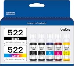 CEEBOO 522 High Capacity (5 Bottles) Refill Ink Replacement for Epson Compatible 522 (Not Sublimation) Use for EcoTank ET-2803 ET-2800 ET-2720 ET-4800 Printer