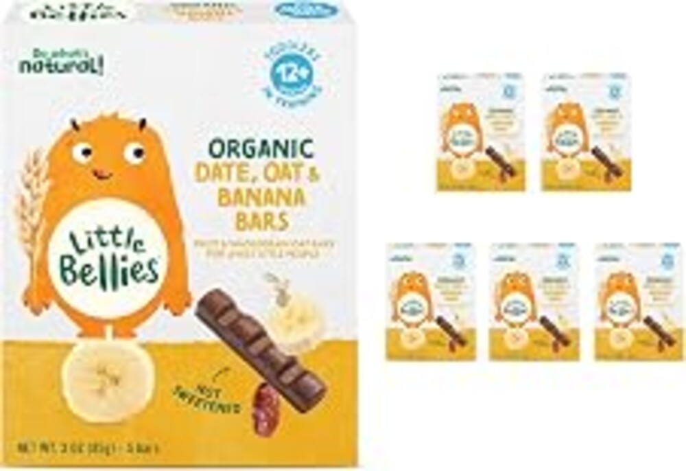 Little Bellies Organic Date, Oat & Banana Bars for Toddlers 12+ Months, 3 oz (5 Bars) - Pack of 6