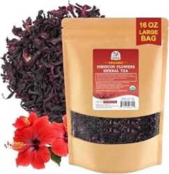 52USA Organic Hibiscus Flowers, Hibiscus Tea, 1 lb (16oz), Dried Hibiscus Flowers, 100% Certified Organic, Cut and Sifted, Flor de Jamaica, Gluten Free, Non GMO, Keto Friendly, Herbal Tea (200+cups)