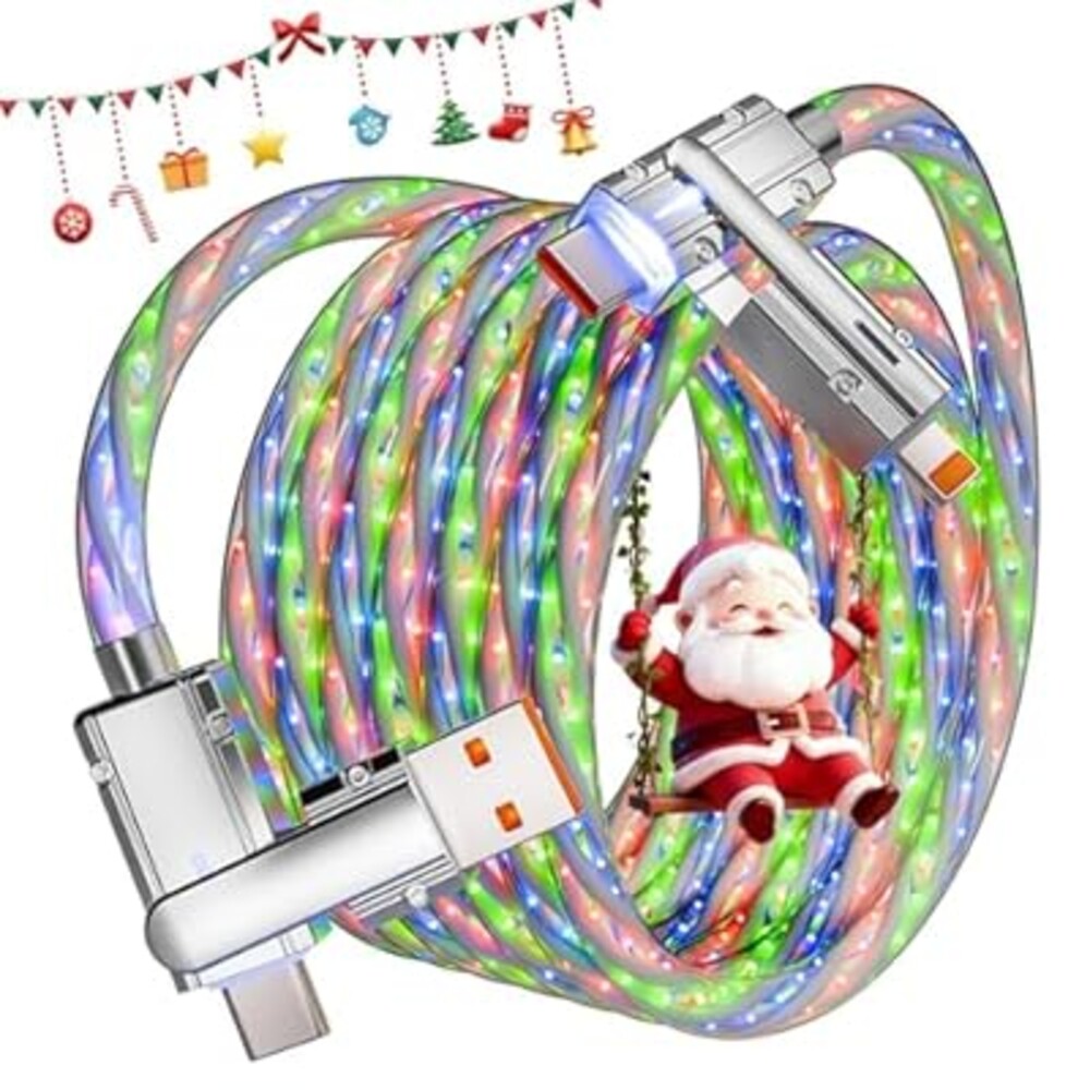 Jogrytece 66W USB C Cable,4 in 1 Charging Cable Fast Charging, 3.3 FT Chubby USB A/C to C/L Multi Charging Cable Christmas Light Phone Charger for iPhone 16/15/14/13 Series/MacBook/iPad Pro