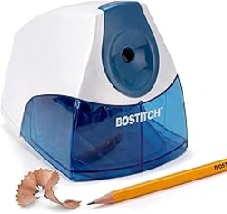Bostitch Office Electric Pencil Sharpener for Classroom & Desk Use, Heavy-Duty Stall-Free Motor, High-Capacity Shavings Tray, Blue