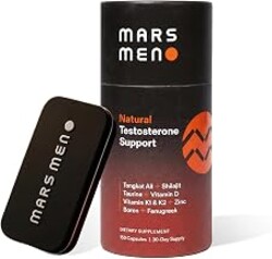 MARS MEN Testosterone Booster for Men - Natural Supplement Premium Tongkat Ali, Fenugreek, Shilajit & Boron - Male Support - Libido, Energy & Muscle Growth Support - 30 Servings + Travel Tin