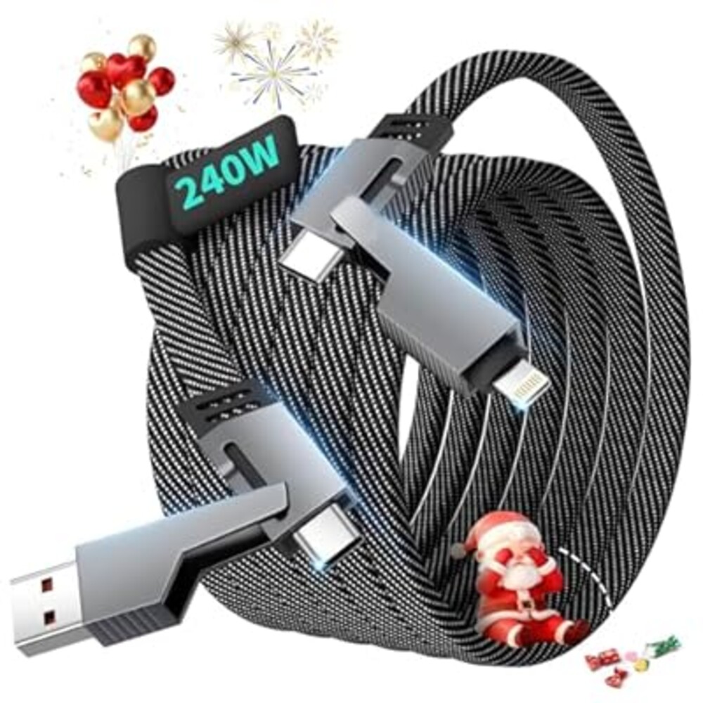 Travel Essentials 240W USB C Cable,4 in 1 Charging Cable Fast Charging Cords with E-Mark Chip,Multi USB Cable for iPhone 16 15 iPad MacBook Pro Air Samsung S25 Switch