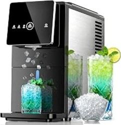 Kismile Nugget Ice Maker Countertop, 33LBS/24H Ice Machine with Soft Chewable Ice, One-Click, Self-Cleaning Function, Stainless Steel Ice Maker with Indicator Lights for Home/Kitchen(Black)
