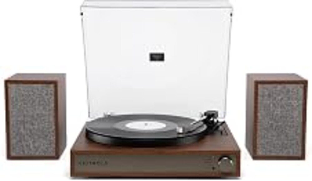 Victrola Harmony – Bluetooth Turntable System– 3-Speed Vinyl Record Player, Stereo Bookshelf Speakers, Mid-Century Modern Design, Audio Technica ATN3600L, Bluetooth Input and Output (Walnut)