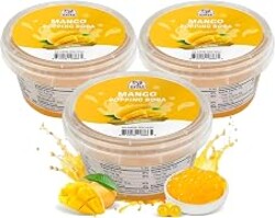 52USA Mango Popping Boba (1500g), Bursting Boba Pearls for Bubble Tea, Beverages, Sweets, Ice Cream, Shakes, Desserts & Smoothies Topping, 1.1 Pound (Pack of 3)