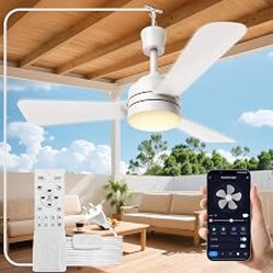 PBLALA Ceiling Fans with Lights,28" LED Fan Light Hanging with Hook,Hook Type Ceiling Fan,Plug in Ceiling Fan Light,35W,3000-6500k,Remote Control,Portable Fan for Camping Bed,Patios,(White)