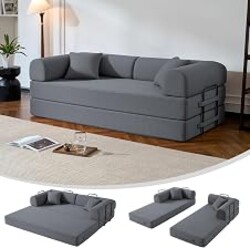 NNQ 79” Compressed Sofa, 6-in-1 Convertible Sofa Bed, Corduroy Compression Boneless Couch in a Box, Comfy Modular Foldable Floor Sleeper Sofa for Bedroom, Living Room (Dark Gray)