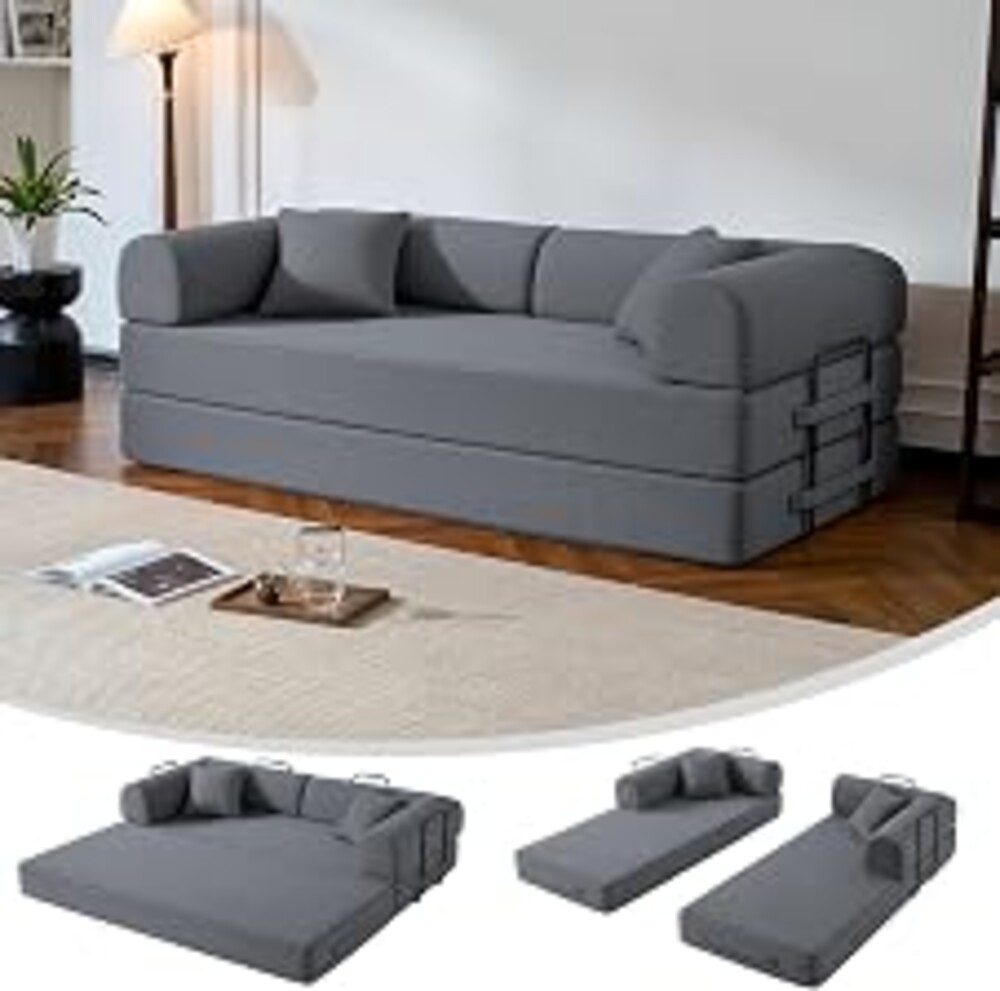 NNQ 79” Compressed Sofa, 6-in-1 Convertible Sofa Bed, Corduroy Compression Boneless Couch in a Box, Comfy Modular Foldable Floor Sleeper Sofa for Bedroom, Living Room (Dark Gray)