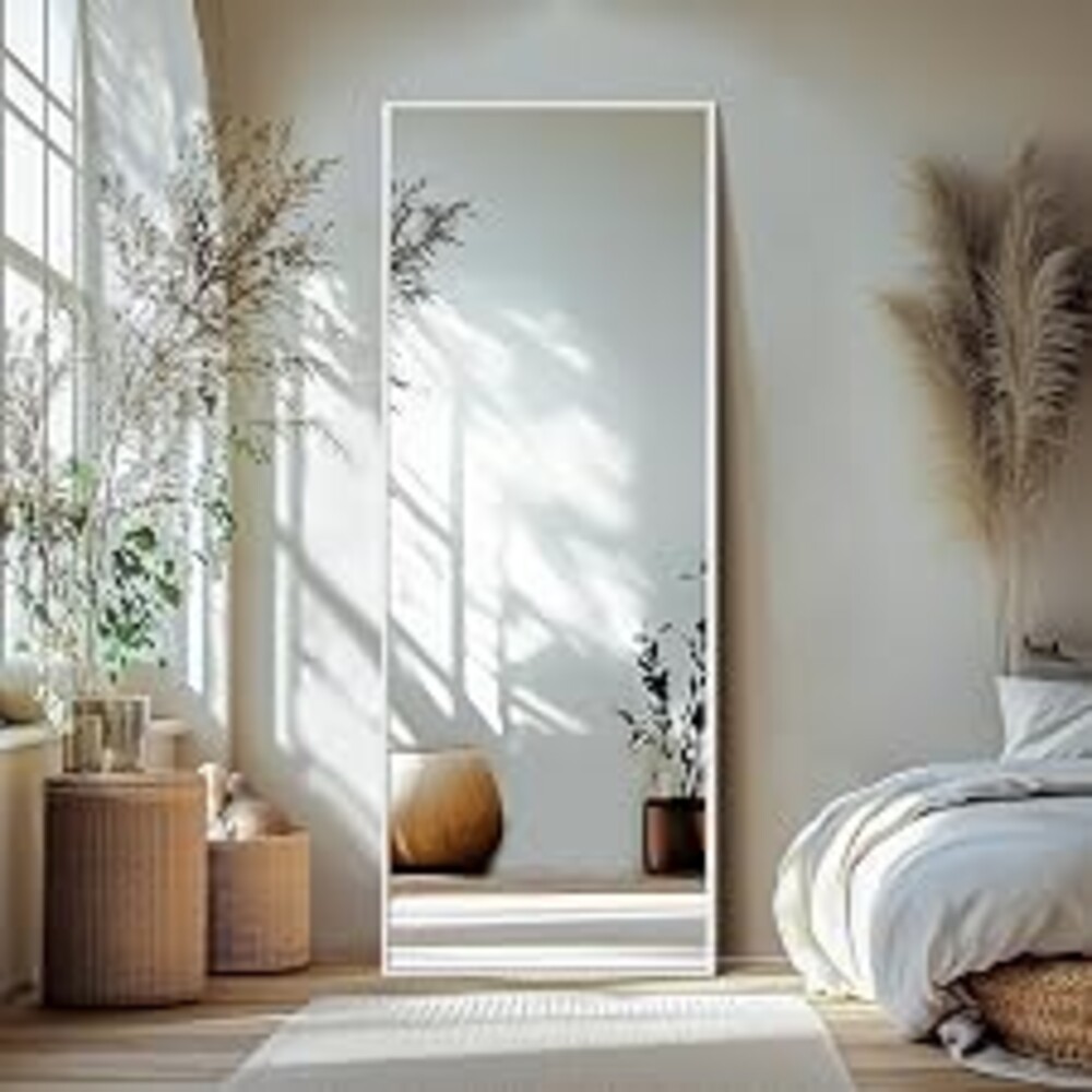 Delma Full Length Mirror,Large Floor Mirror with Aluminum Frame for Bedroom, Bathroom, Living Room,Wall Mount or Freestanding Design(with Stand,Rect 69x24-Silver)