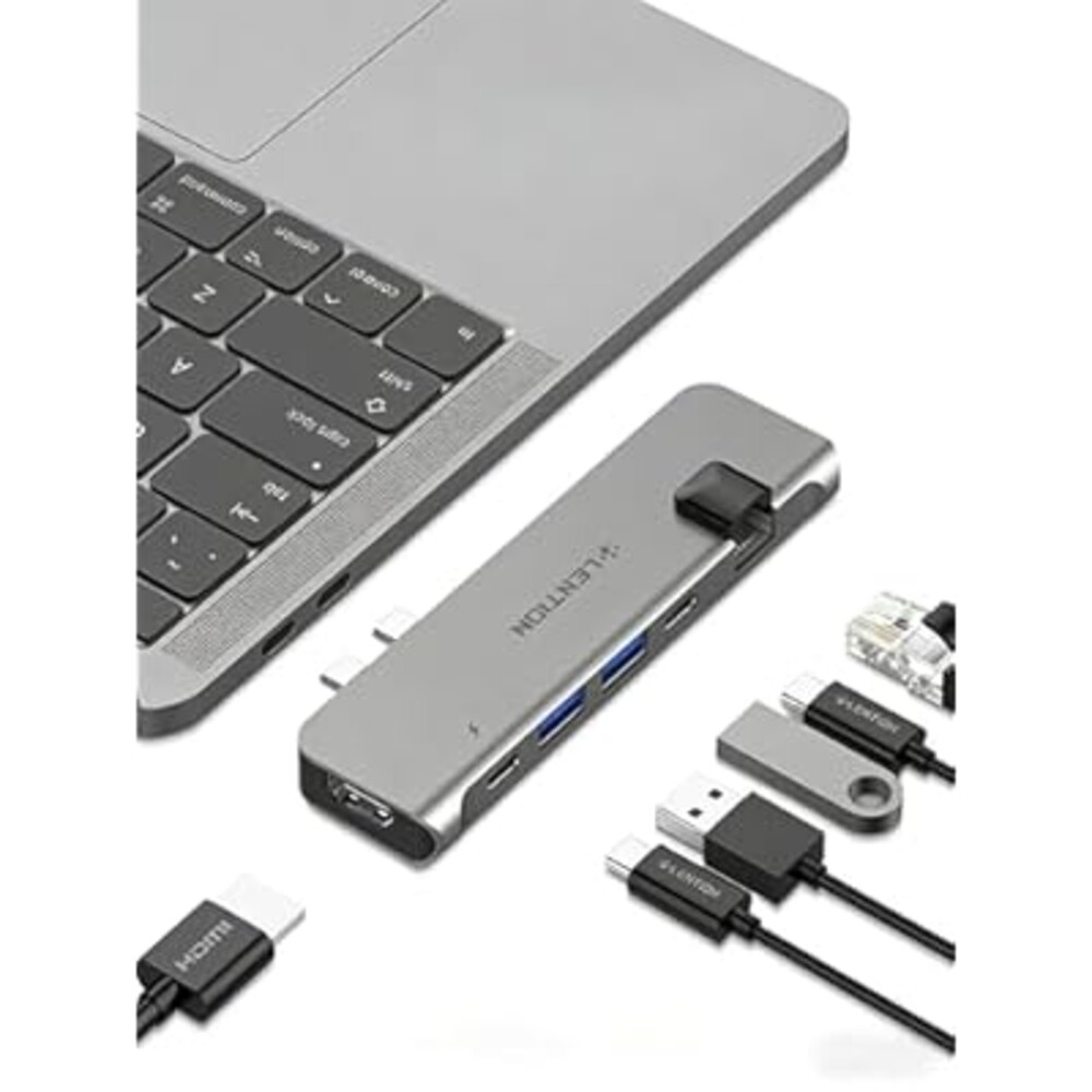 LENTION USB C Hub for MacBook pro M4 M3 M2 M1 2025-2016, Thunderbolt3, 3 USB A 3.0, HDMI 4K@30Hz, Gigabit Ethernet, MacBook Docking Station Compatible with MacBook air m4 2025-2018 (CS65, Space Gray)