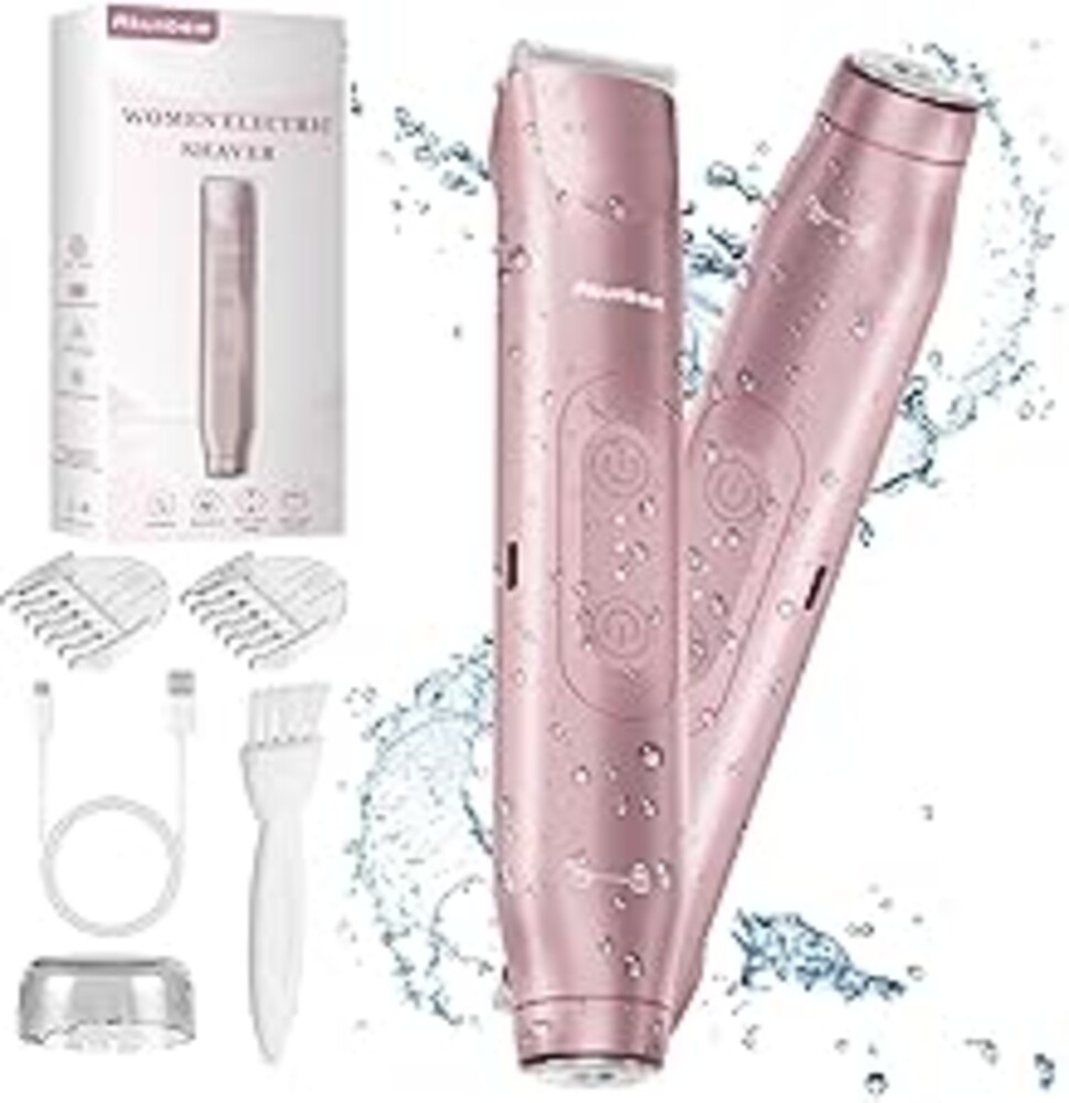 Akunbem 2 in 1 Women Electric Shaver Dual Head Bikini Trimmer for Women IPX7 Waterproof Wet & Dry Use Body Hair Trimmer and Facial Hair Remover for Bikini Underarm Leg Arm Body Face, Pink