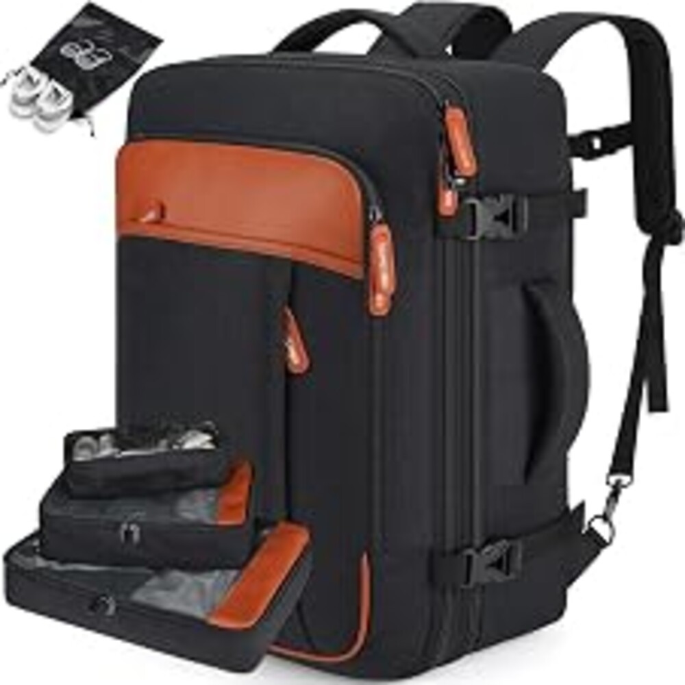 Lumesner Carry on Travel Backpacks, Extra Large 40L Flight Approved Bag for Men & Women,Expandable Suitcase Backpack With 4 Packing Cubes,Water Resistant Luggage Daypack Business Weekender Bag, Black