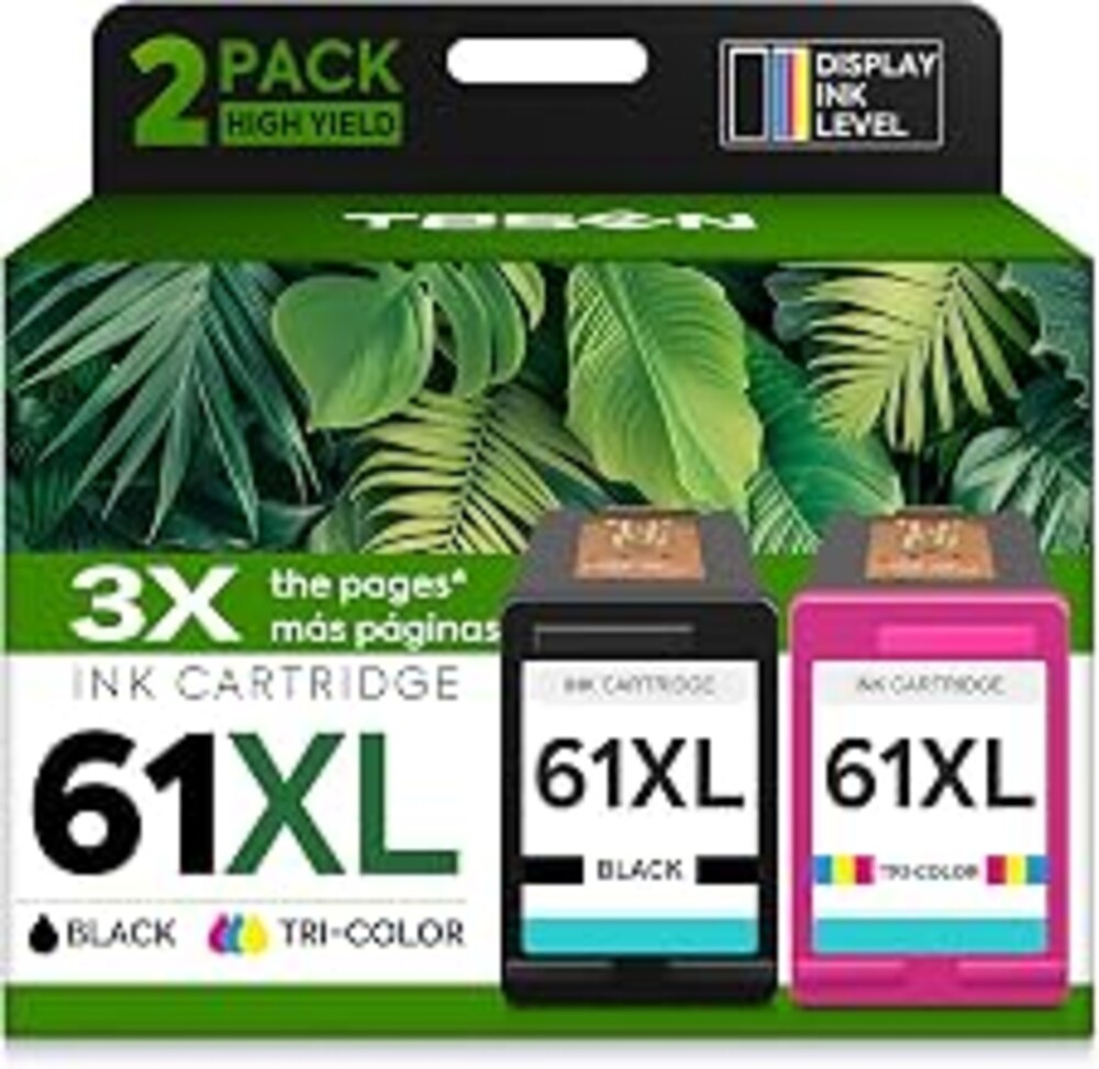 61XL Ink Cartridges Replacement for HP 61 XL Ink Cartridge Combo Pack HP61 Works with HP Envy 5530 4500 4502 5535 Deskjet 2540 2541 3050 3510 1510 OfficeJet 4630 4632 Printer (Black Tri-Color, 2-Pack)