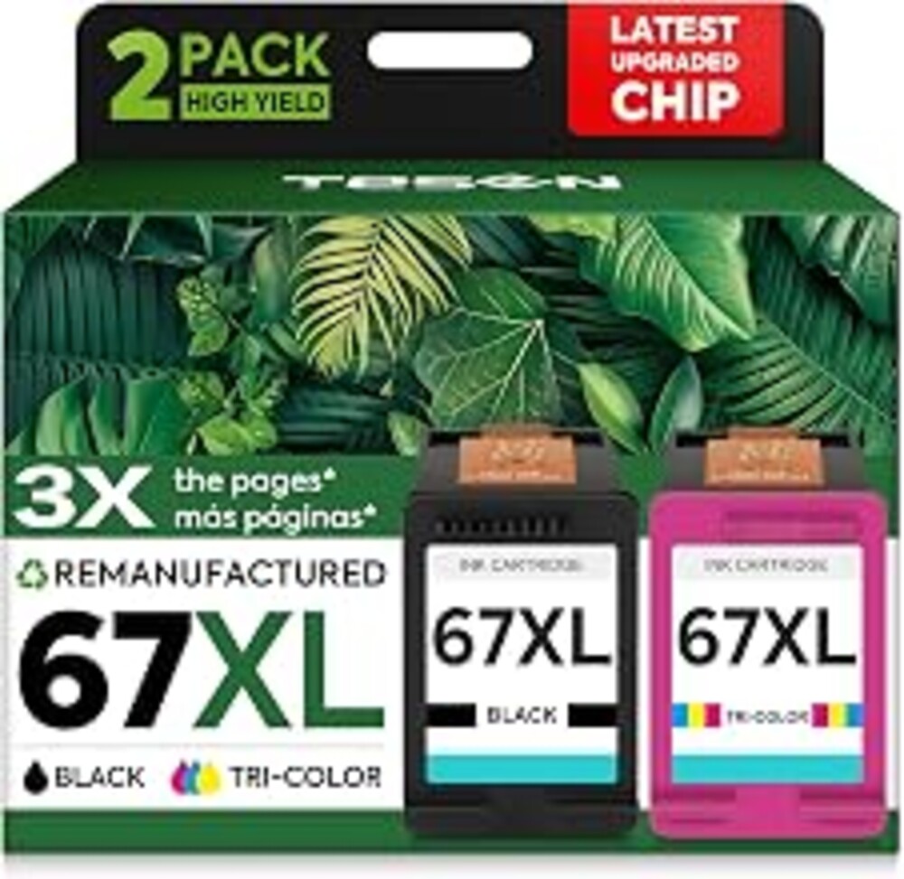 67XL Black/Color Remanufactured Ink Cartridge Replacement for HP Ink 67 67XL Printer Ink use for DeskJet 2700 2700e 2755e 2855e 2800 4155e 4255e 4100 Envy 6400 6055 6055e 6455e Printer 2-Pack