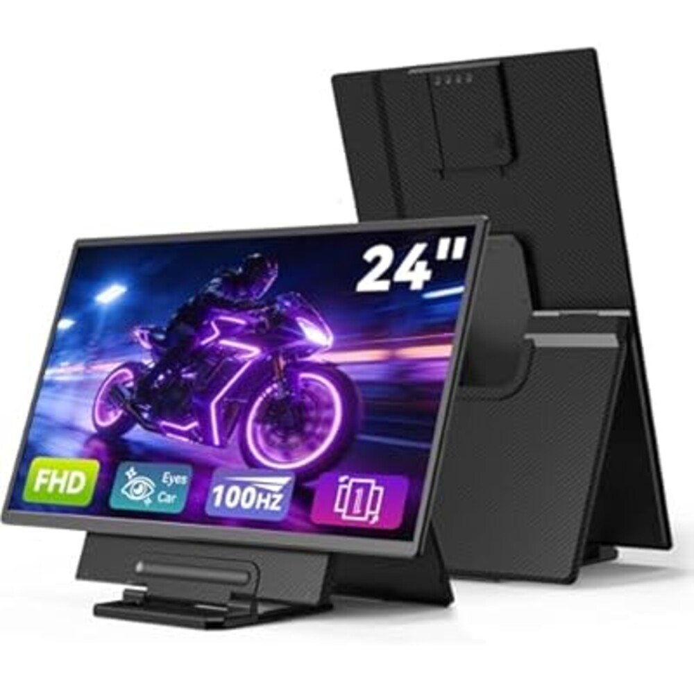 Large Portable Monitor 24 inch - 1080P FHD 100Hz Travel Monitor, 125% sRGB IPS Laptop Screen Extender, VESA Compatible, Height Adjustable Detachable Stand with USB-C HDMI for Work Gaming Office Home