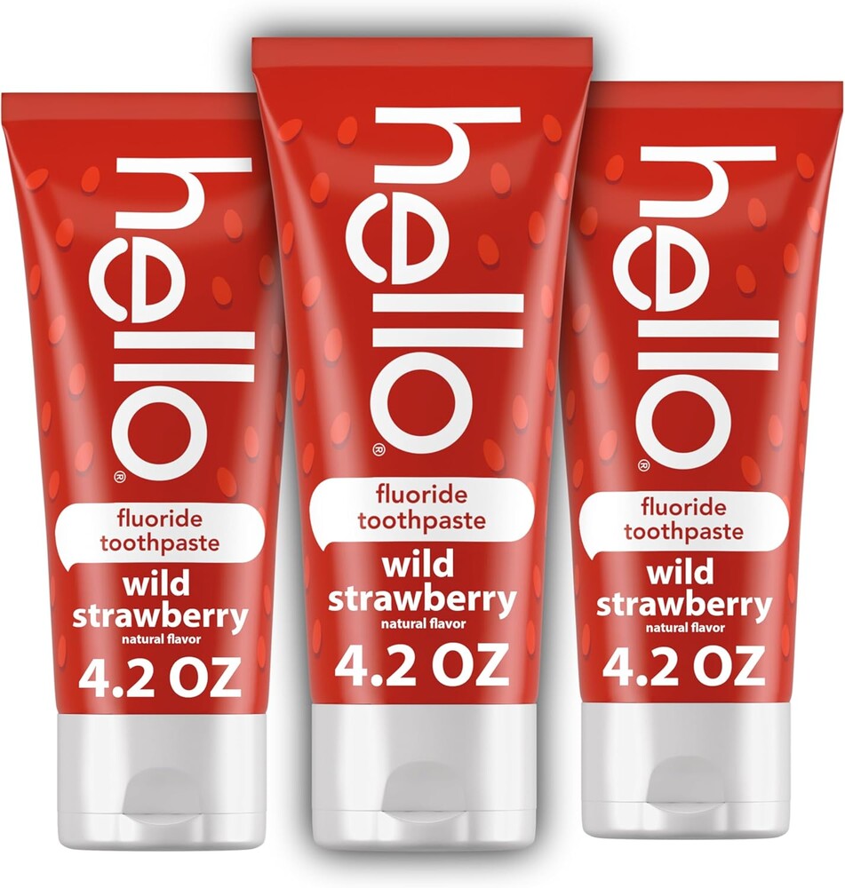 hello Wild Strawberry Kids Toothpaste with Fluoride, Strawberry Toothpaste for Kids, Safe for Ages 2 and Up, Helps Prevent Cavities, Strengthen Enamel, and Polishes Teeth, ADA Approved, 3 Pack, 4.2 Oz