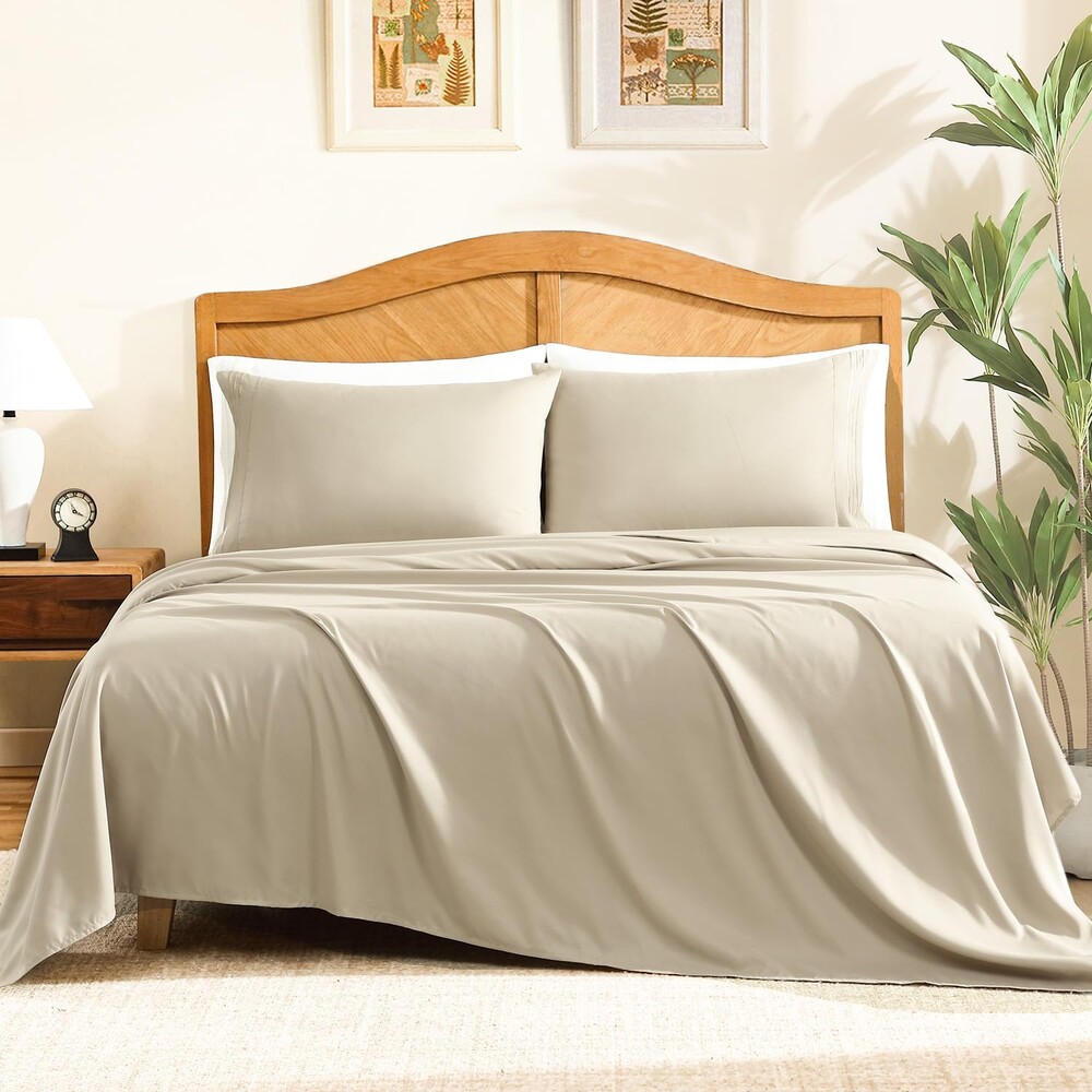 ClevaHome Sheet Set Twin Size, 3-Piece Bedding, Lightweight & Super Soft Easy Care Microfiber– Shrinkage & Fade Resistant Bedding Set with 14'' Deep Pockets (Sandy Beige)