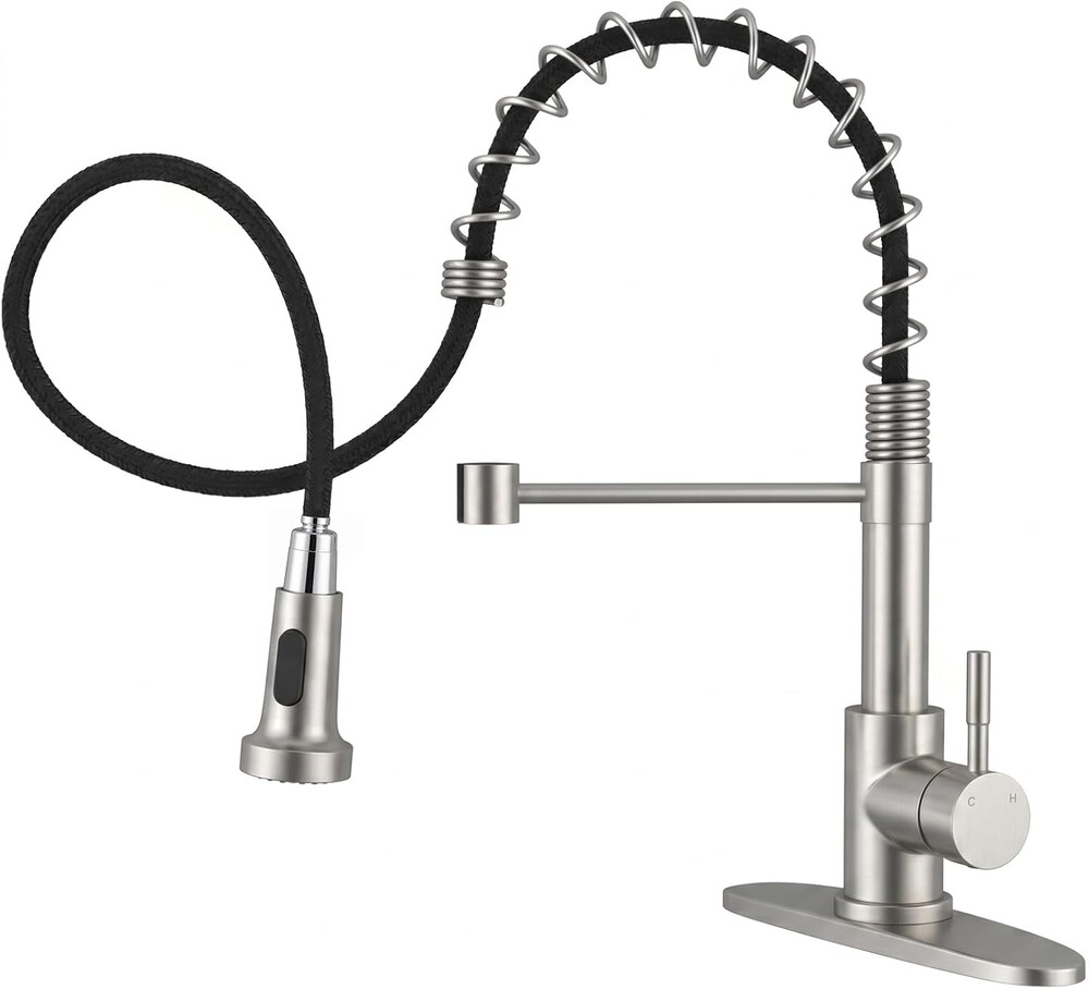 Hiqufet Kitchen Faucet with Pull Down Sprayer, High Arc Single Handle Kitchen Sink Faucet for Pot Filler, Single Hole Single Handle Stainless Steel Bar Sink Faucets