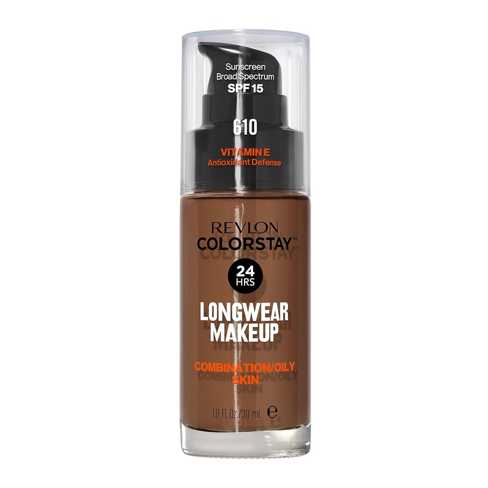Revlon Liquid Foundation, ColorStay Face Makeup for Combination & Oily Skin, SPF 15, Medium-Full Coverage with Matte Finish, Espresso (610), 1.0 oz