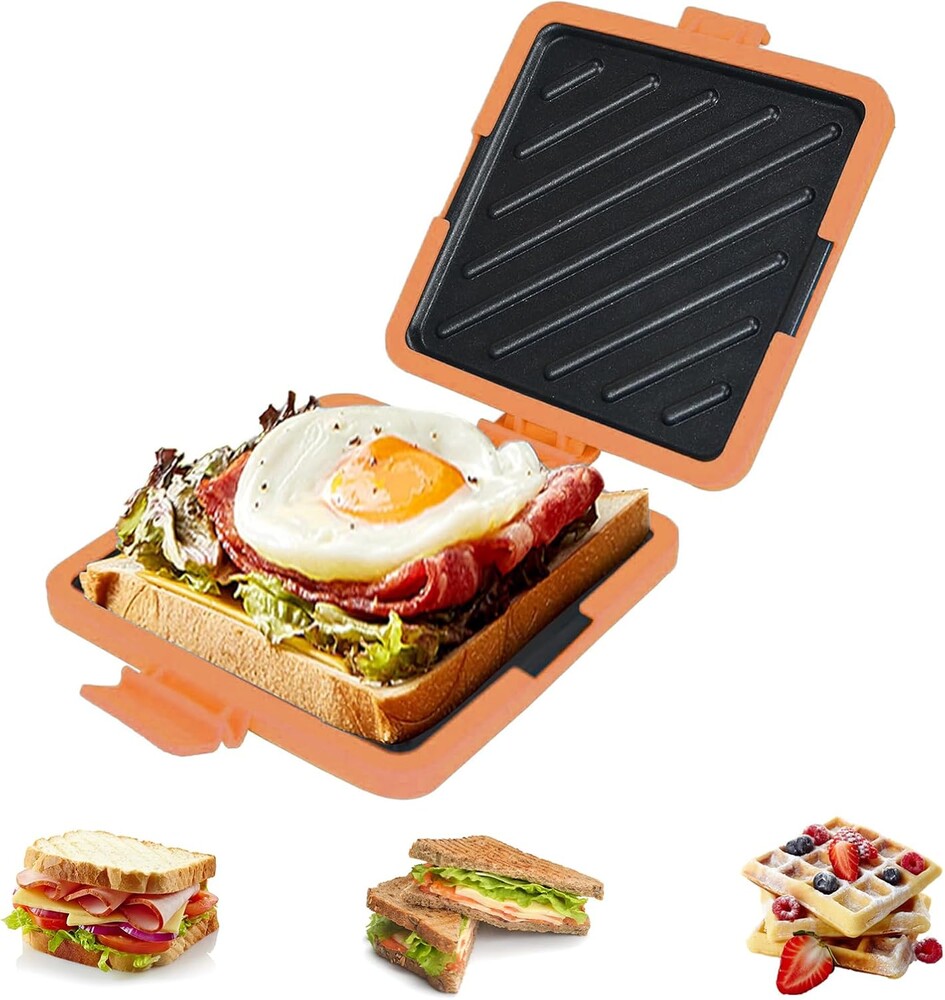 Microwave Toastie Sandwich Maker,Microwave Sandwich Baking Tray,Nonstick Plate Panini Maker,Dishwasher Safe,Fast Cook Toast Sandwiches Maker for Home Office Travel,Compact Size 5.5x5.5in(Orange)