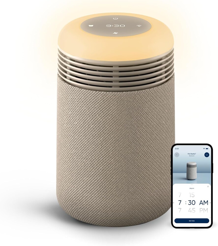 BLUEAIR Air Purifier & Sunrise Alarm Clock for Bedroom, Nursery – HEPASilent™, Wake-Up Light, White Noise & Soothing Sounds for Natural Sleep, USB-C, Mini Restful