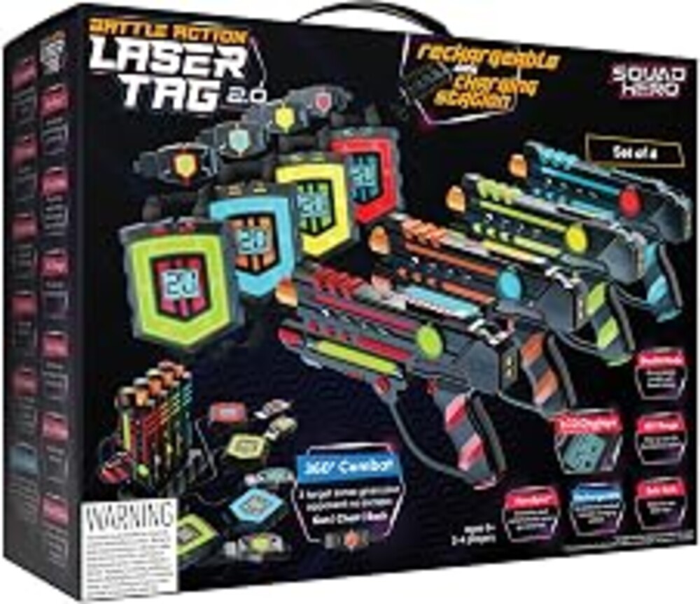 Squad Hero Rechargeable Laser Tag 360° Sensors + LCDs - Set of 4 - Birthday Gift Ideas for Kids Teens & Adults Boys & Girls Family Fun - Cool Teenage Lazer Group Activity, Teen Gifts Ages 8+ Year Old