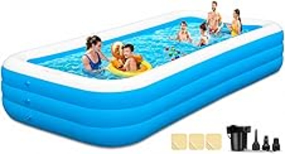 Extra Large Inflatable Pool for Adults & Kids, Family Size Blow Up Pool 165" x 76" x 22", Thickened PVC Swimming Pool with Electric Pump for Backyard Parties, Summer Fun & Outdoor Play