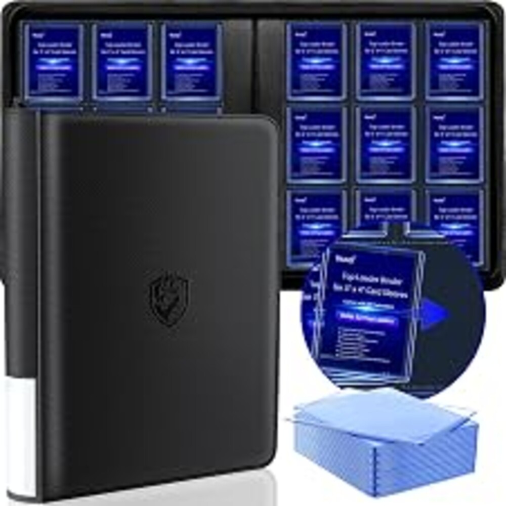 TRUGQ Toploader Binder Holds 324 Toploaders - 20 Toploaders|Waterproof PU Leather + Anti-Yellowing PP Inserts | Ridge Tab Sorting Portable top loader binder for cards(For Sports/Game Cards)