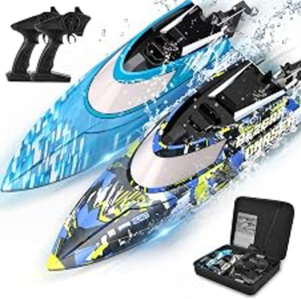 BEZGAR RC Boat, 2 Packs 12 inch Fast Speed RC Boat 30 KPH with A Portable Suitcase for Lakes & Pools & Salt Water, Summer Toys for Adults and Ideal Gifts for Kids Boys Age 6 7 8-12 Years Old - TX2P1