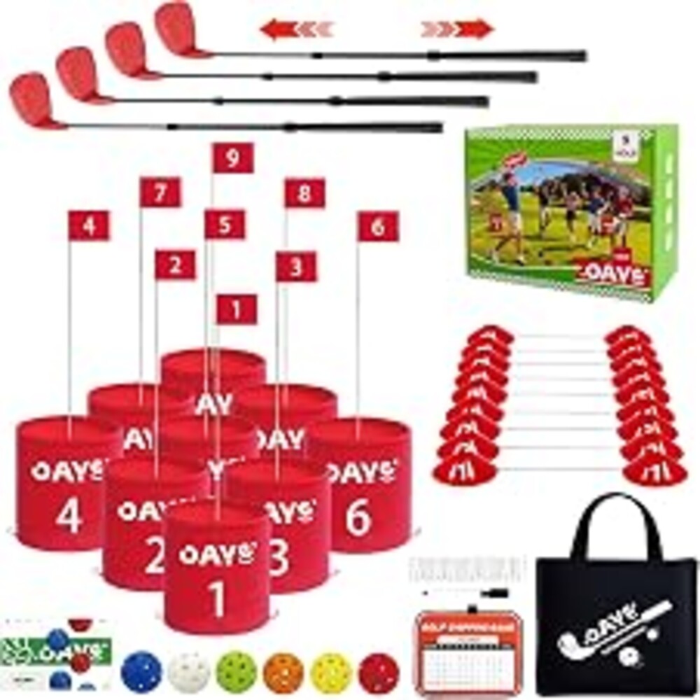 OAYE Backyard Golf Outdoor Games - Ultimate 9 Holes Golf Game Set with 4 Right Clubs, Lawn Golf Training for Adults & Amateur, Course Play Outdoor, Lawn, Park, Beach, Yard
