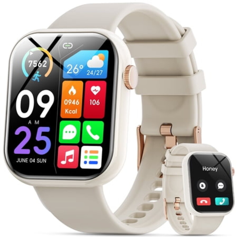 Mingdaln 1.85-inch Men Women's Smart watch with Answer/Make Calls/120+Sports Modes/10 Days Standby, IP68 Waterproof Fitness Tracker Fits for Android Iphone Devices,perfect gift（White）