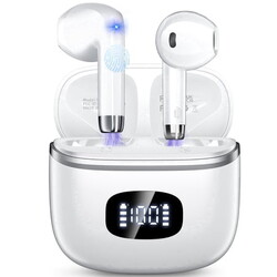 Wireless Earbuds Bluetooth 5.4 Noise Cancelling for iPhone Android with 4 ENC Mic, Dual LED Display, 50H Playtime IPX7 Waterproof In Ear Headphones, White