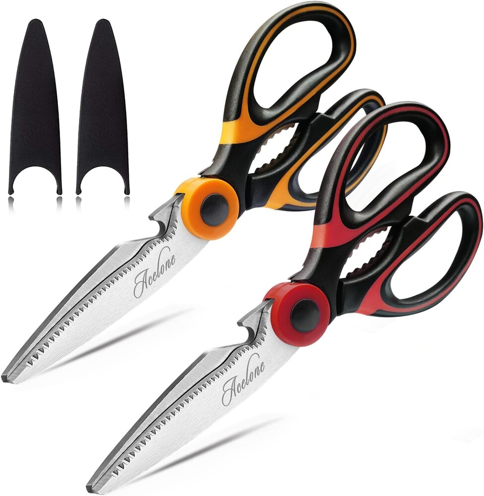 Acelone Kitchen Shears 2-Pack, Heavy Duty Stainless Steel Kitchen Scissors, One for Meat Poultry & BBQ Cutting, One for Vegetable & Herb Slicing, Dishwasher Safe All Purpose Cooking Utility Scissors