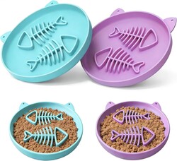 Slow Feeder Cat Bowl, 2 PCS Silicone Bowl, Cat Slow Feeder, Ideal for Dry and Wet Food, Easy to Clean, Interactive Puzzle Toy for Pets Food Training, Keeps Cats Busy, 6.69" W*0.65" H