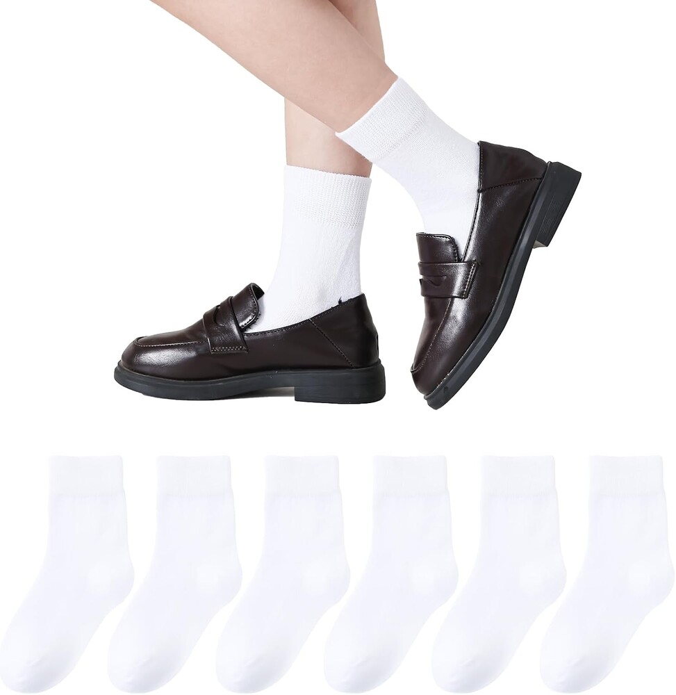 Boys & Girls Seamless Cotton Socks - 6 Pairs Dress & Uniform Socks for Kids 3-14 Years