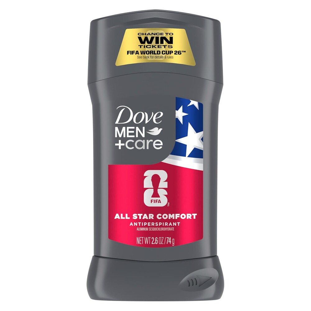 DOVE MEN + CARE All Star Comfort Antiperspirant Stick – FIFA World Cup 2026 Edition, 72H Odor‑Neutralizing Protection with Added Moisturizer | 2.6 oz