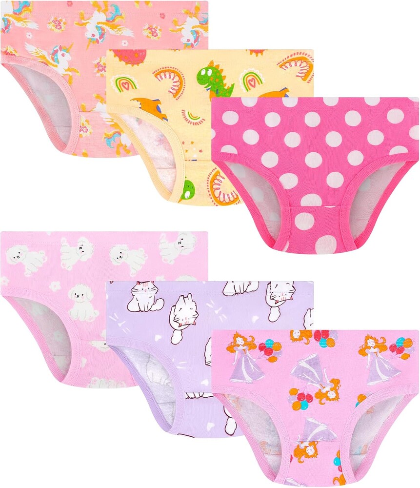 Girls and Toddlers 100% Cotton Underwear Tagless Soft Panties Size 2-3T,4-5T,6,8,10,12 (6-Pack)