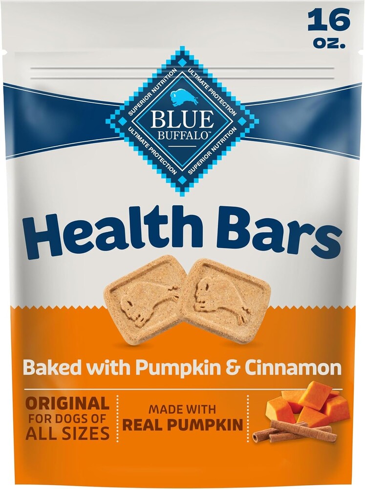 Blue Buffalo Health Bars Pumpkin & Cinnamon Crunchy Dog Biscuits, Oven-Baked with Pumpkin & Natural Ingredients, Healthy Dog Treats with No Artificial Flavors or Preservatives, 16 oz.