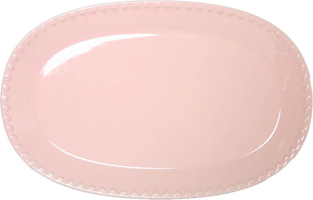 Paris Hilton Oval Ceramic Serving Platter with Heart Rim Detailing, Iconic Stoneware for Entertaining & Display, 17x11 Inches, Pink