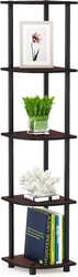 Furinno TURN-N-TUBE Corner Shelf, 5-Tier Corner Bookshelf, Open Storage Shelves, for Organization and Storage, Living Room, Home Office, Garage, Bedroom, Dark Cherry