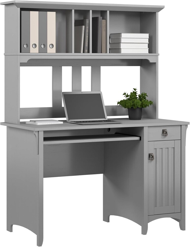 Bush Home Salinas Computer Desk with Hutch | Study Table with Drawers, Cabinets & Pullout Keyboard/Laptop Tray | Modern Home Office Desk in Cape Cod Gray | Work Desk with Storage