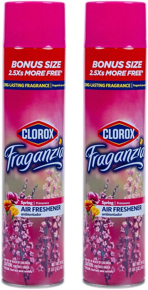 Clorox Fraganzia Aerosol Air Freshener Spray in Spring Scent - Long-Lasting Odor Eliminator and Room Freshener for Home, Bathroom, Bedroom, and Kitchen, 20 oz Bonus Size - 2 Pack