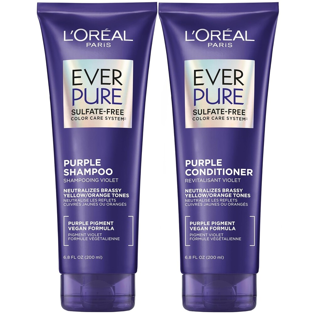L'Oreal Paris EverPure Purple Shampoo and Conditioner Set, Sulfate-Free Brass Toning for Blonde, Bleached, Highlighted, Silver or Gray Color-Treated Hair, 13.6 Fl Oz Set