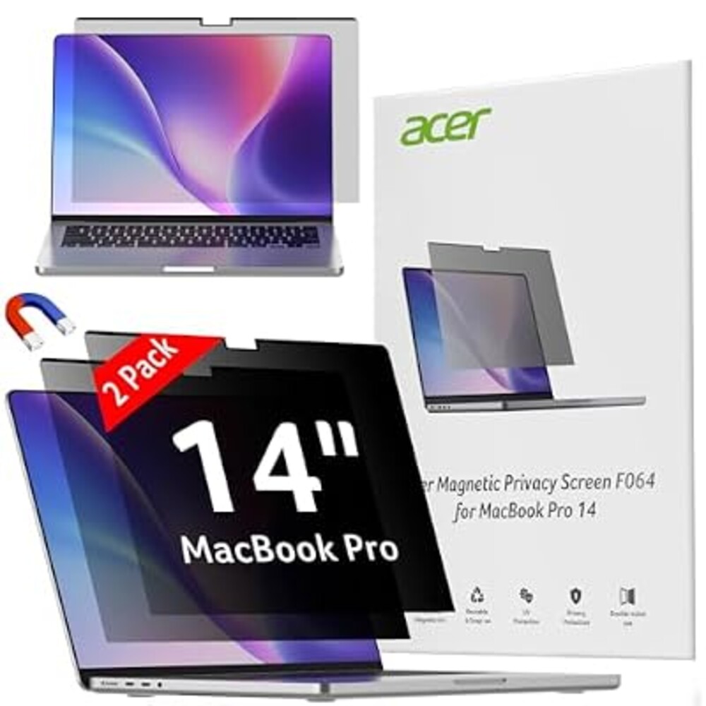 Acer [2 Pack Laptop Privacy Screen for MacBook Pro 14 Inch (2021-2024 M1, M2, M3, M4), Eye Protection Anti Spy/Glare Blue Light Computer Monitor Privacy Filter, Dual-sided Magnetic & Removable