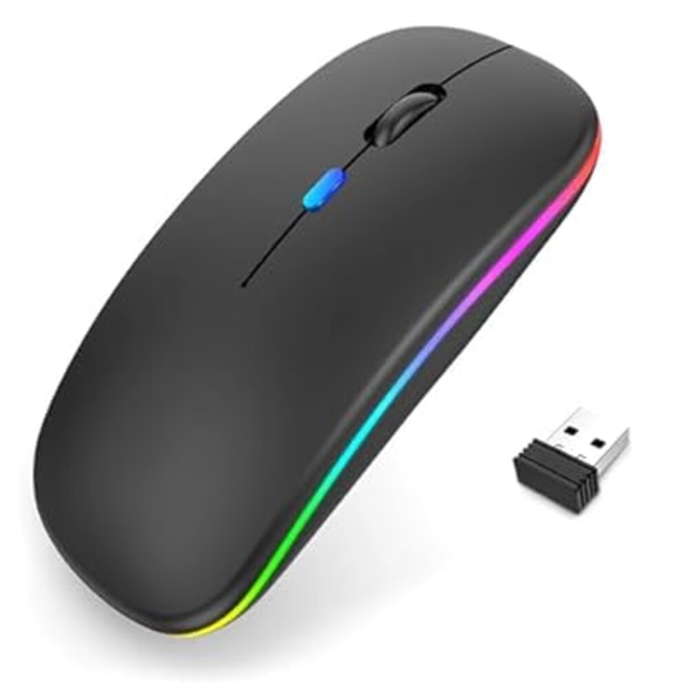 LOOBOAKY LED Wireless Mouse, Rechargeable Bluetooth Mouse, Slim Portable Computer Mice with USB Receiver, BT5.4 and 2.4G Dual Mode Connection, Quiet Silent for Laptop/Notebook/pc/iPad/Chromebook