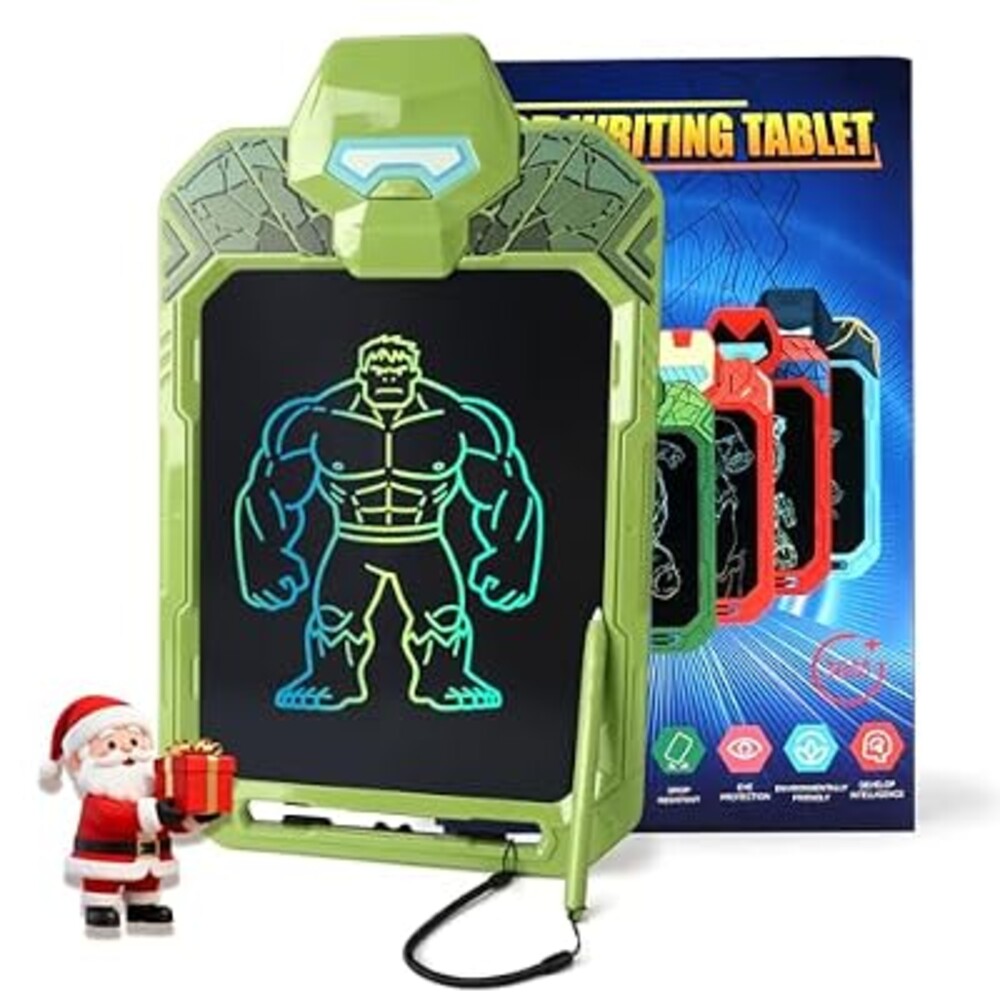 LCD Writing Tablet for Kids 10 Inch Green Giant Hero Drawing Board for Boys 3 4 5 6 7 Erasable Drawing Pad with Lanyard High Definition Color Doodle Board Travel Toy Birthday Gift for Toddler
